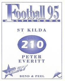 1995 Select AFL Stickers #210 Peter Everitt Back